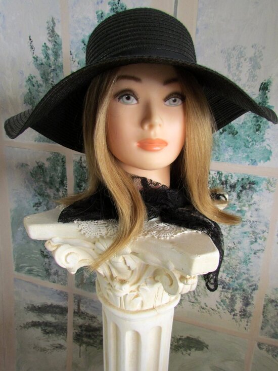 BLACK WIDE BRIMMED HAT, ROMANTIC HEROINE PORTRAIT STORYBOOK MYSTERIOUS VINTAGE main image 6